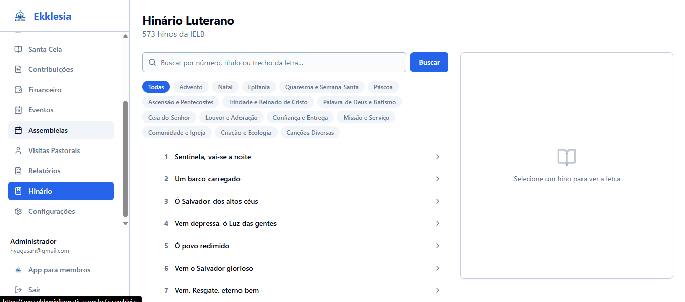 Hinário luterano digital com busca por número e título